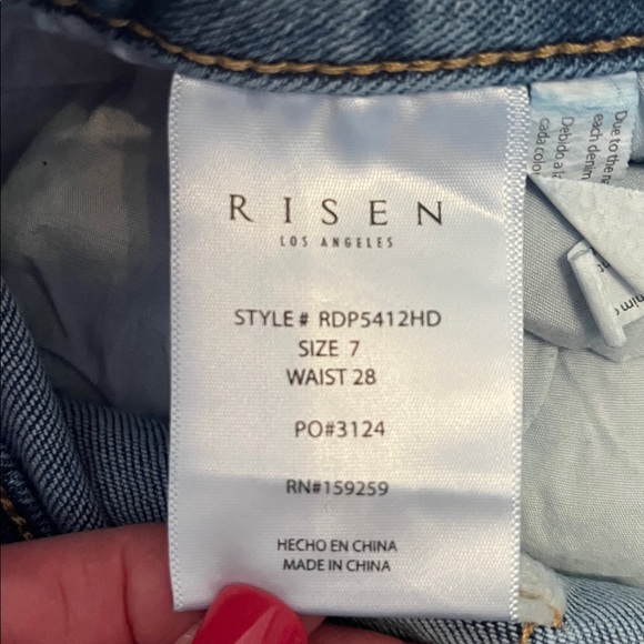 Risen Button Fly Distressed Wide Raw Hem Jeans - Picture 9 of 10